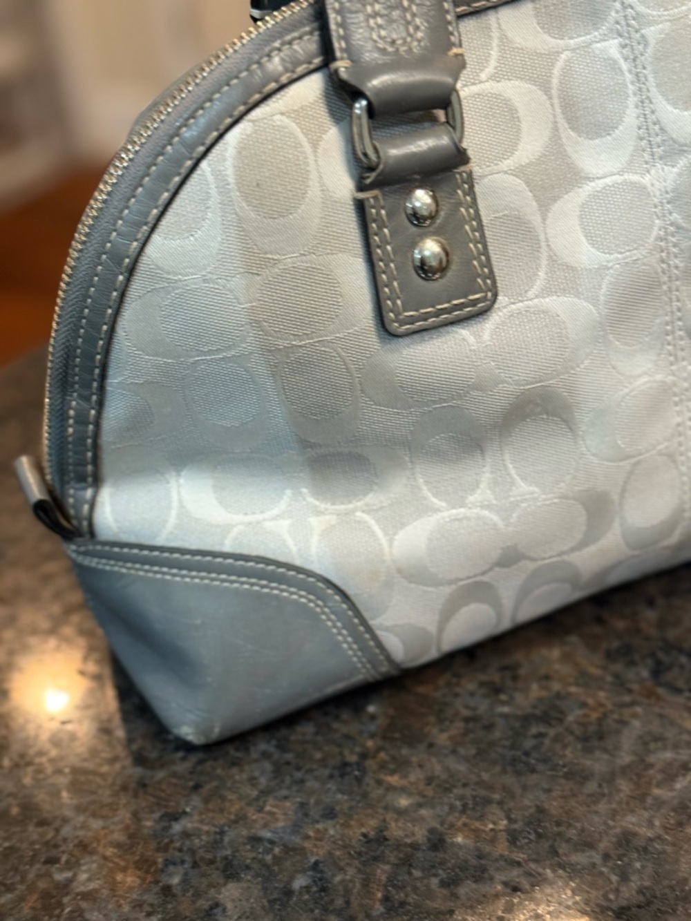 Coach Gray Signature Canvas Satchel with Leather Trim - Picture 6 of 16